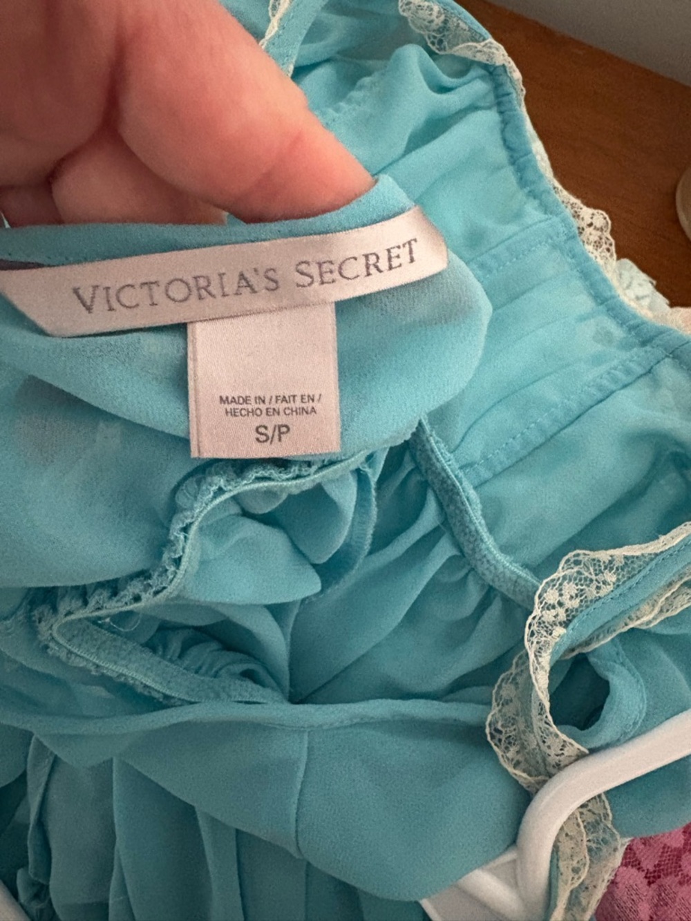 Victoria's Secret Aqua Chiffon Babydoll with Cream Lace Trim - Picture 4 of 4